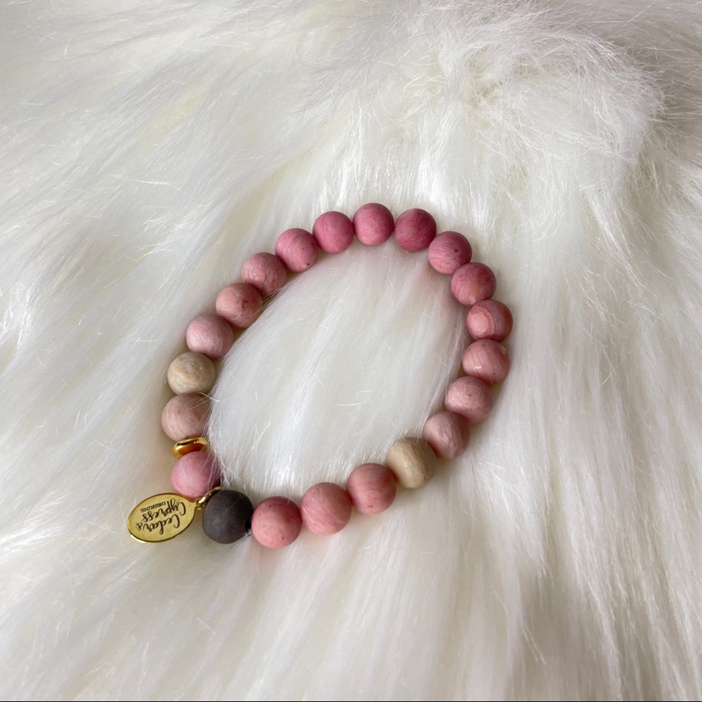 Cedar & Cypress Rhodonite Beaded Bracelet | Handmade Pink Stone Stretch Bracelet